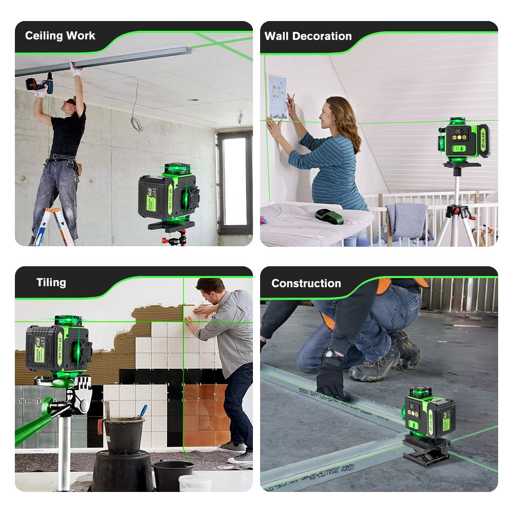 1 Ensemble Niveau Laser 16 Lignes 360 Nivellement Automatique, Outil de Niveau Laser à Ligne Croisée Verte 4X360° pour la Construction et la Suspension de Tableaux, Niveau Laser 4D