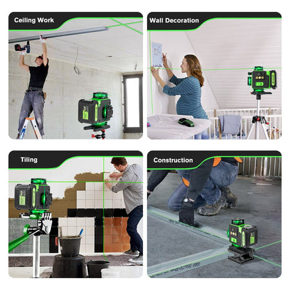 1 Ensemble Niveau Laser 16 Lignes 360 Nivellement Automatique, Outil de Niveau Laser à Ligne Croisée Verte 4X360° pour la Construction et la Suspension de Tableaux, Niveau Laser 4D