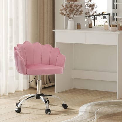 1pc Chaise de Bureau Maison, Chaise de Bureau, Chaise de Cosmétique, Chaise en Velours avec Dossier en Forme de Pétale - Confortable et Belle, Chaise Pivotante avec Roulettes, Hauteur de Chaise Réglable, Base en Métal, Facile à Assembler