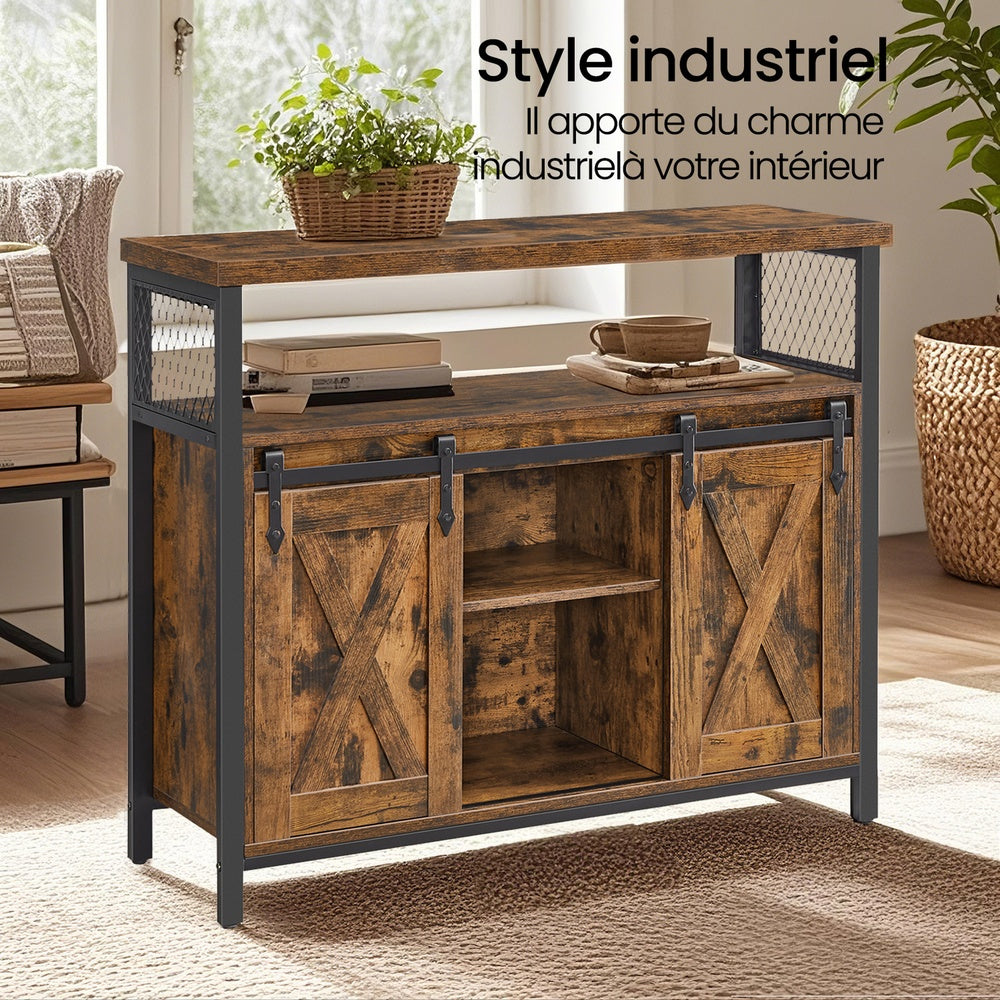 Meuble de Rangement, Buffet Cuisine, Commode, avec 2 Portes Coulissantes, 33 x 100 x 80 cm, Étagères Réglables, pour Salon