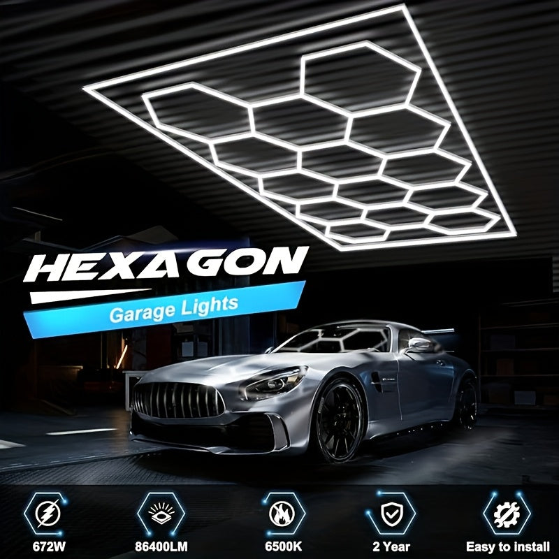 Hexagone Ultra Lumineux pour Lampes de Garage. Plafonnier LED Hexagonal 6500K. Système d'éclairage LED Hexagonal en Nid d'Abeille pour Garage, Atelier de Détail Automobile, Sous-Sol, Entrepôt, Bureau, Salon, Magasin de Pièces Automobiles. Lumières Décorat