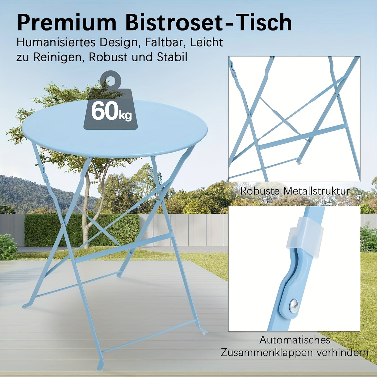 Ensemble Bistro 3 pièces, comprenant une table pliante et deux chaises de jardin, idéal pour les balcons compacts, ensemble de mobilier d'extérieur, sièges portables pour jardins et balcons