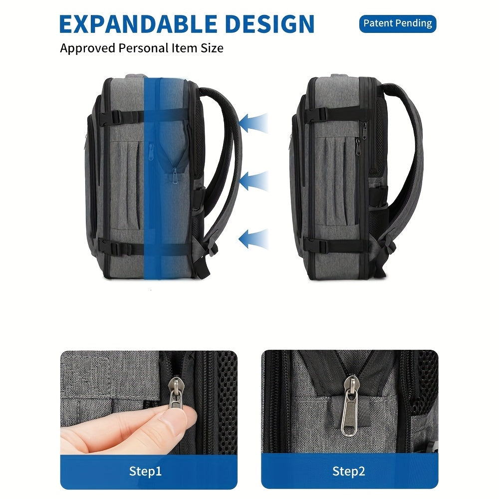 Sac à dos cabine extensible approuvé par l'aviation 45X36X20 pouces, bagage à main sous le siège avec poche humide et housse pour ordinateur portable dédiée de 43,18 cm, sac de voyage adapté aux normes TSA pour les voyages d'affaires (Essentiel unisexe 20