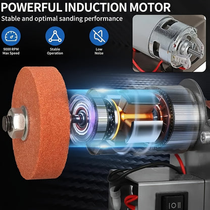 Machine à bande abrasive électrique 3 en 1 mini, ponceuse à bande, polisseuse à vitesse ajustable 7, ponceuse à bande de 15 degrés, pour travail du bois, verre teinté et bijoux