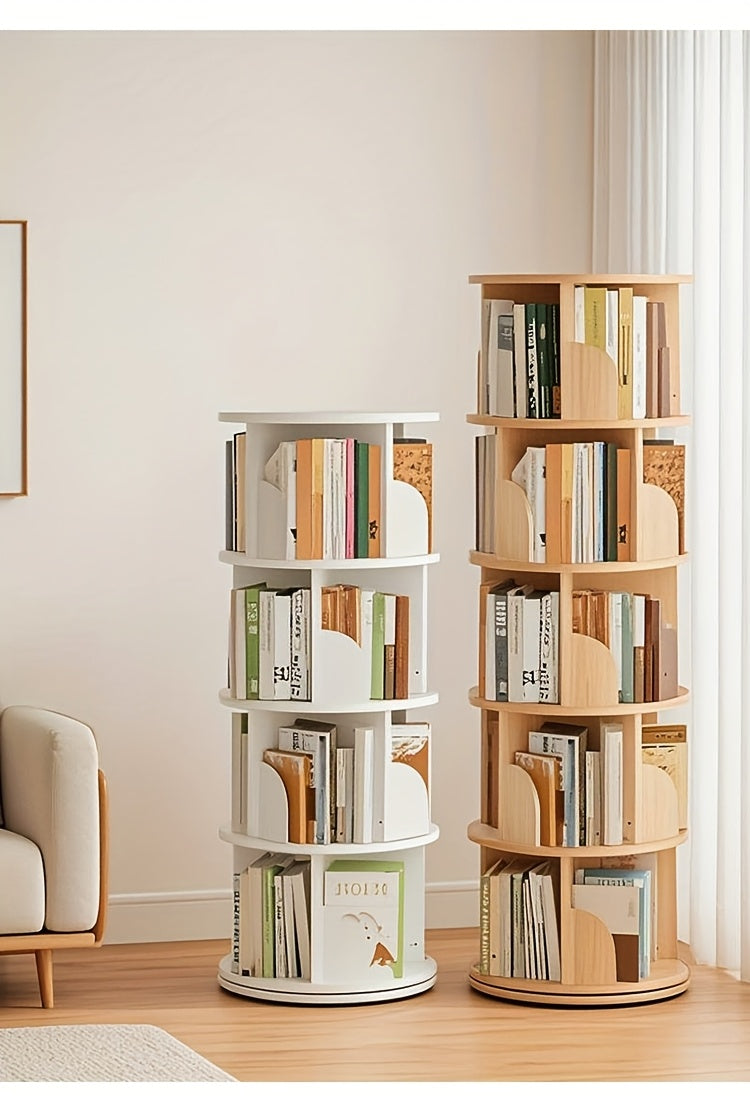 Étagère à livres rotative à 360°, 1 pièce, 3/4/5 niveaux, diamètre 46×H160cm, étagère de rangement peu encombrante pour salon, chambre, bureau, design moderne