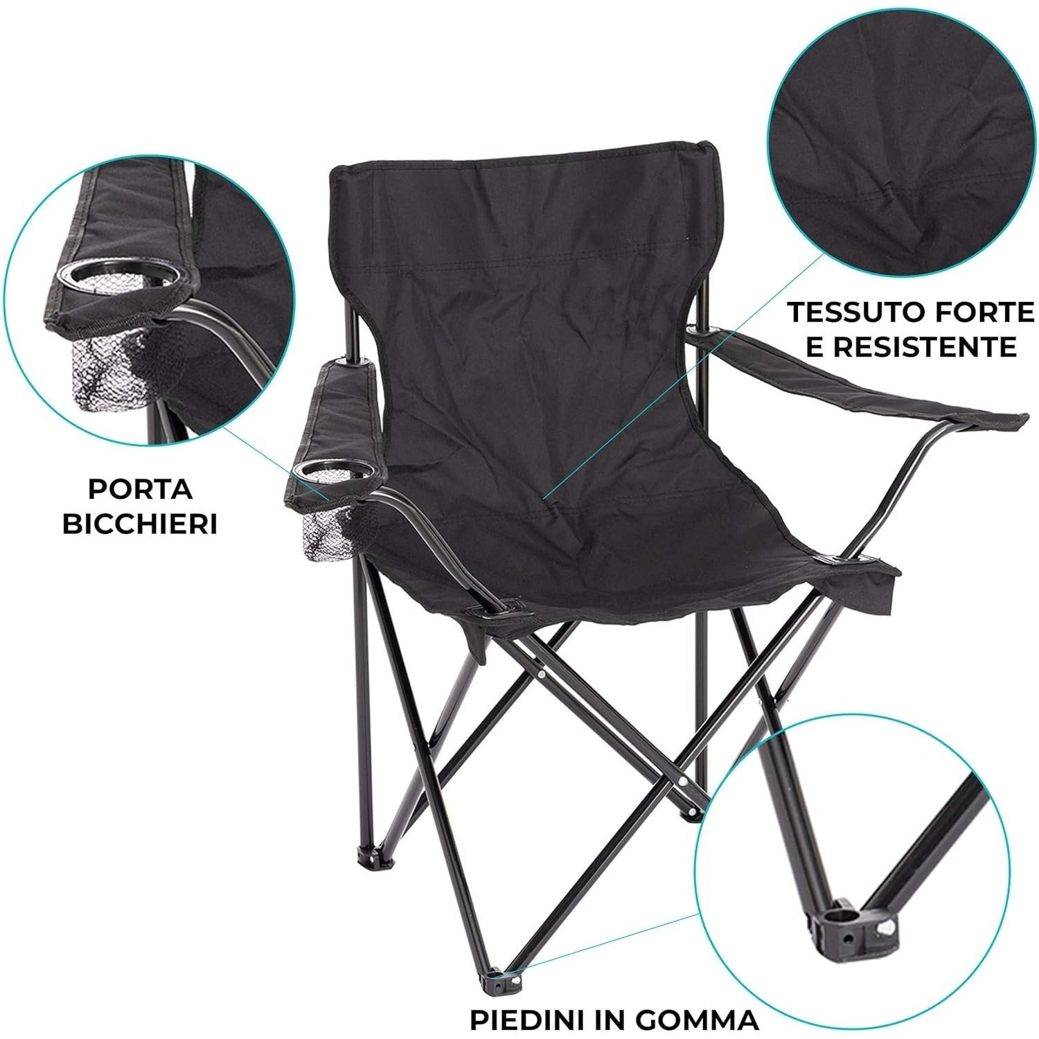 Chaise de camping pliable Baroni Home pour jardin d'extérieur, chaise de camping pliable portable, chaise de camping et de pêche avec porte-gobelet, 20X20X31 pouces (50X50X80 cm)