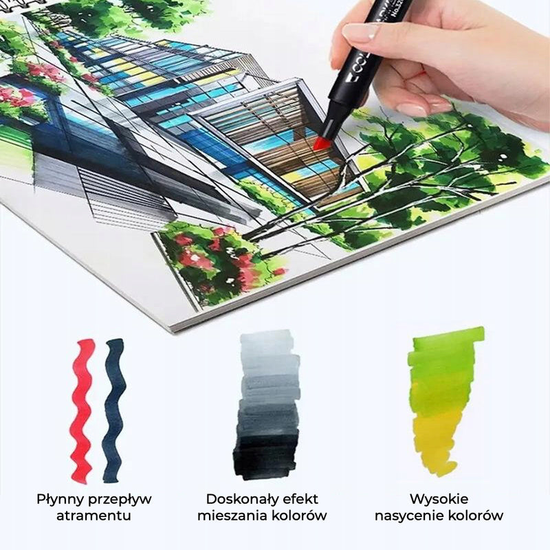 Ensemble de 80 marqueurs à double pointe, stylos et feutres, avec des pointes doubles de différentes épaisseurs, pour le dessin, le croquis et la couleur, idéal pour les artistes, les designers, les architectes, les illustrateurs, les étudiants et les élè