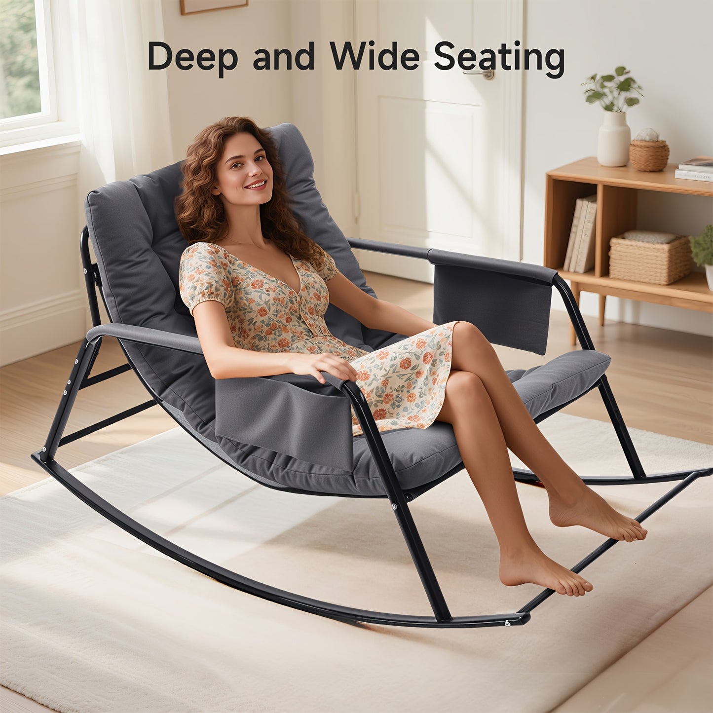 Chaise à Bascule Extérieure avec Cadre en Acier Renforcé de 158.76KG & Coussin Confort Nuageux 9.91cm, Montage Facile sans Outil 20 Minutes – Chaises Balançoires Idéales pour Jardin, Terrasse, Camping ou Alternative Douillette au Canapé