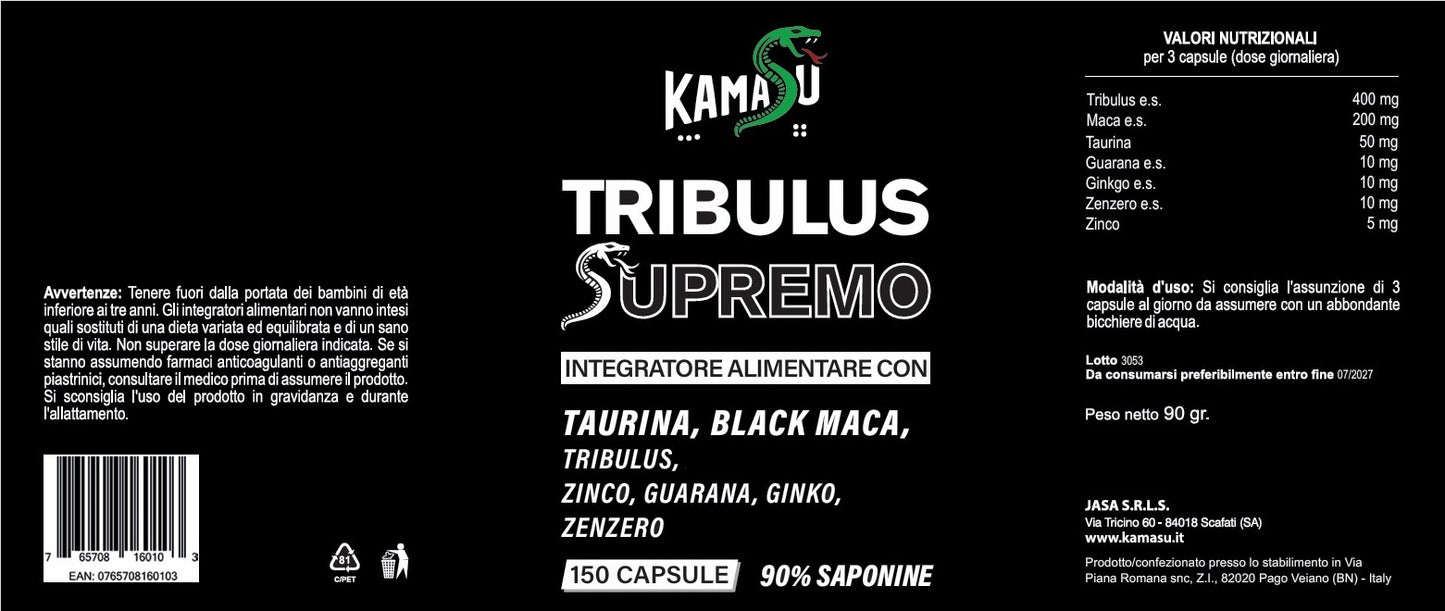 Intégrateur Homme avec Tribulus Terrestris, Maca, Taurine, Guarana et Ginkgo Biloba