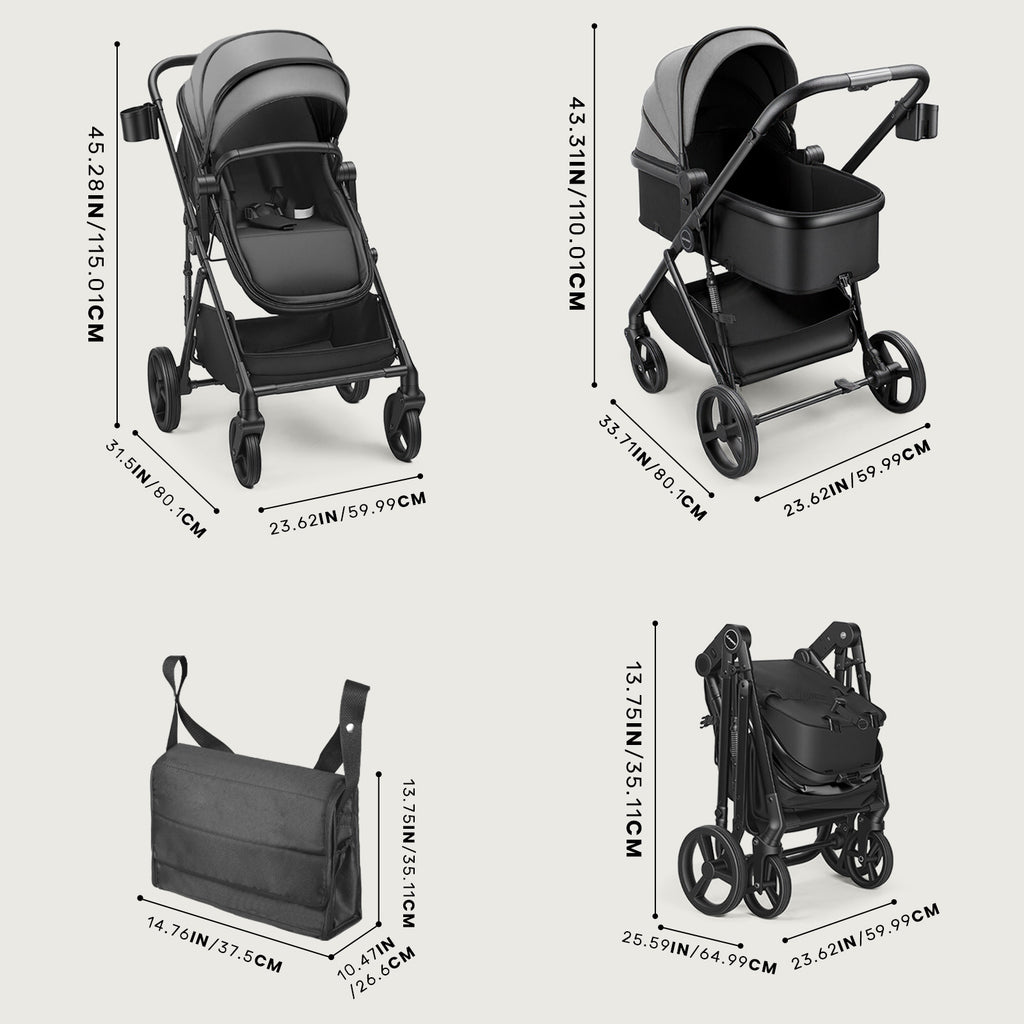 UBRAVOO Poussette 2-en-1, Poussette Pliable pour Nouveau-né avec Siège Réversible, Pare-soleil, Panier de Rangement Extra-Large, Porte-Gobelet, Harnais 5 Points, Siège Réglable, Conception Légère et Pliage à Une Main (Ne Convient Pas comme Porte-Bébé)