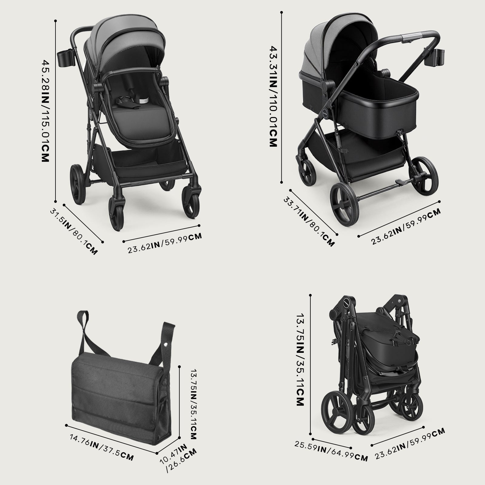 UBRAVOO Poussette 2-en-1, Poussette Pliable pour Nouveau-né avec Siège Réversible, Pare-soleil, Panier de Rangement Extra-Large, Porte-Gobelet, Harnais 5 Points, Siège Réglable, Conception Légère et Pliage à Une Main (Ne Convient Pas comme Porte-Bébé)