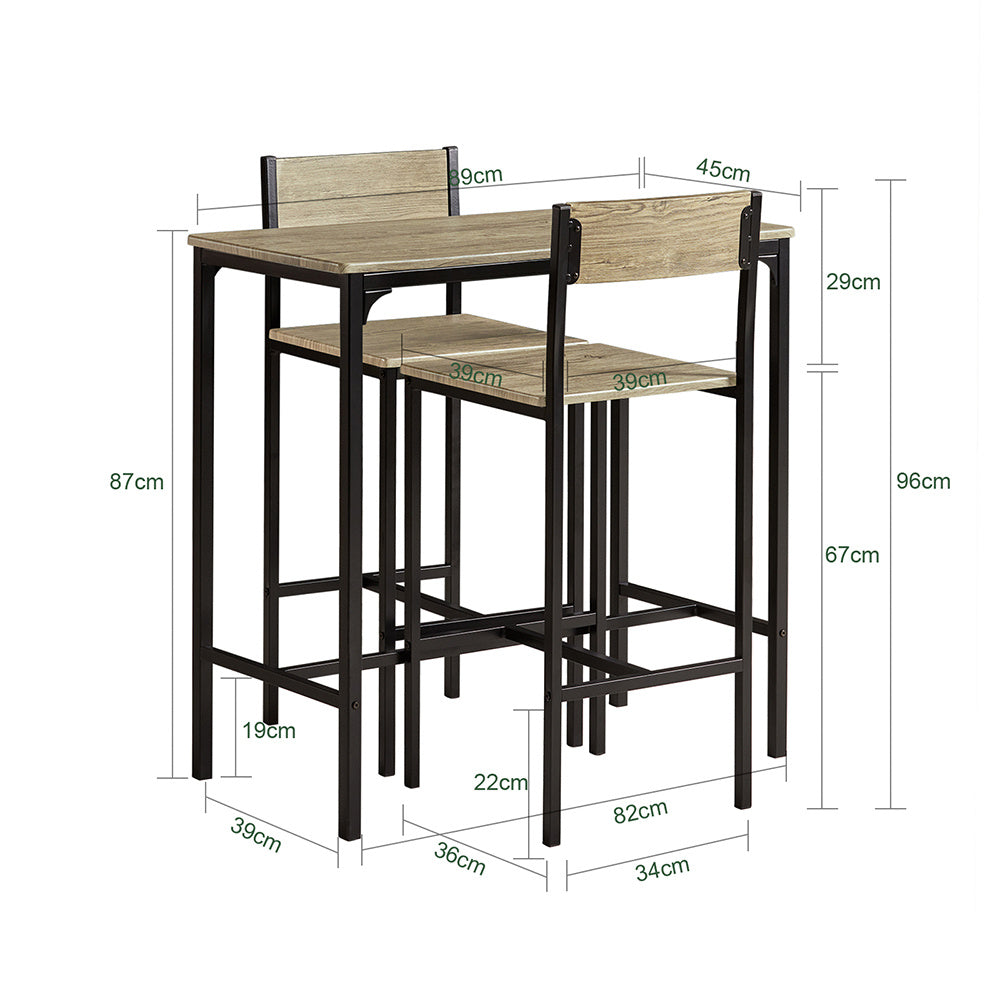 Table Haute Table de Cuisine Table de Salle à Manger Ensemble Repas Bistrot Avec 2 Chaises 1 Table 2 Places Chaises Rangement Sous Table Pour Cuisine Salle à Manger Balcon Salon Décor Bois Naturel 89x87x45cm SoBuy PHU14-O