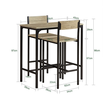 Table Haute Table de Cuisine Table de Salle à Manger Ensemble Repas Bistrot Avec 2 Chaises 1 Table 2 Places Chaises Rangement Sous Table Pour Cuisine Salle à Manger Balcon Salon Décor Bois Naturel 89x87x45cm SoBuy PHU14-O