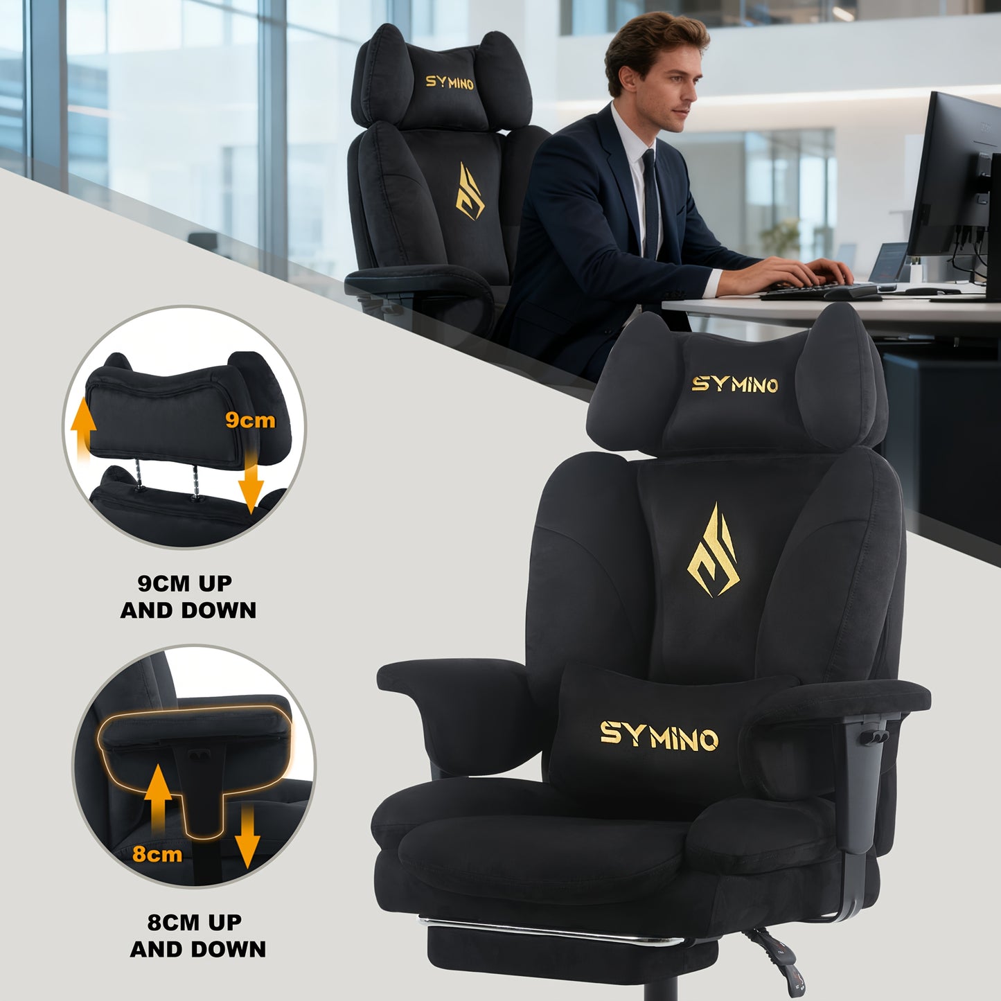 Fauteuil de gaming Symino, fauteuil canapé, nouveau design d'appui-tête et de dossier, fauteuil canapé ergonomique, confort enveloppant amélioré