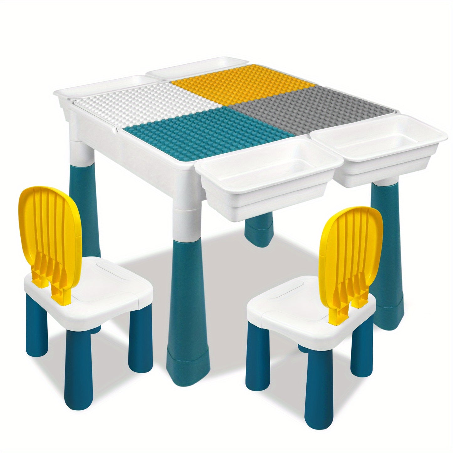 Table de jeu d'activité, Ensemble de table d'activité multifonctionnelle, Ensemble de table et de chaises de blocs de construction, Table d'artisanat de chambre, Table d'étude, avec 2 chaises et 163 blocs de construction