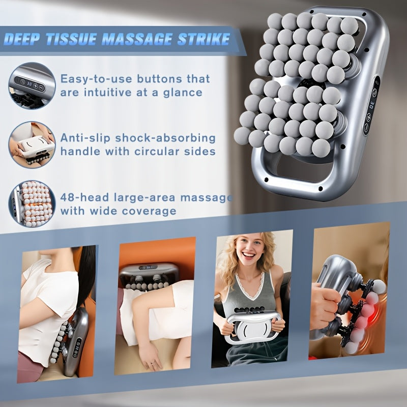 Masseur multifonctionnel à 48 têtes, masseur électrique corporel, détend les muscles, impact profond, 9 vitesses et modes, convient pour le cou, le dos, les jambes, les épaules, pistolet de massage musculaire, convient pour le fitness à domicile, le sport