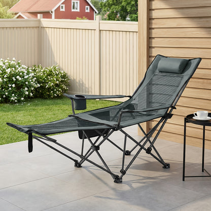1pc Chaise de camping pliable et portable, chaise de pêche d'extérieur légère, dossier à grille pour la ventilation, repose-pieds amovible, dossier réglable, grille latérale pour ranger les gobelets d'eau, matériau en tissu Oxford, tube métallique épais d