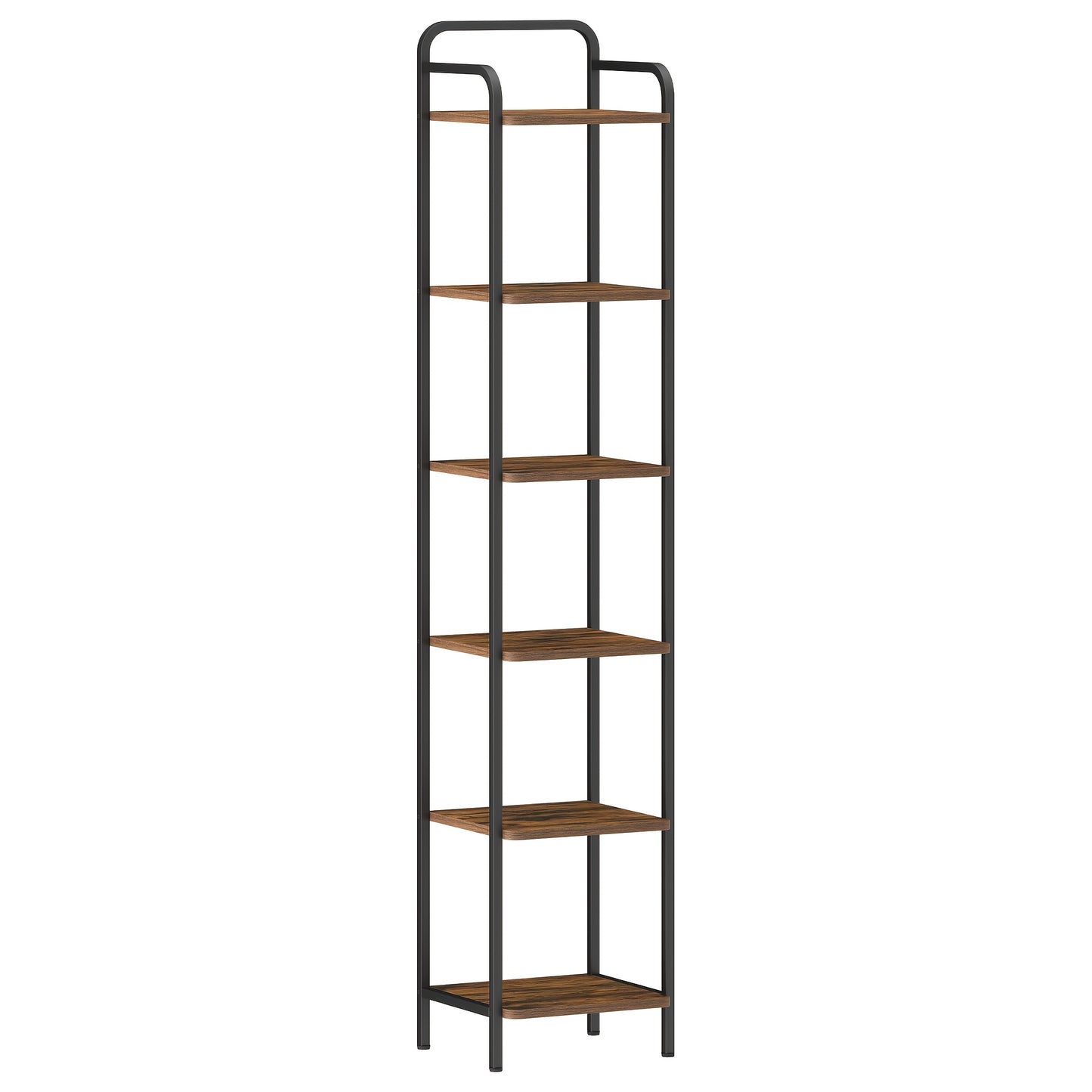 Étagère, Bibliothèque, Étagère Debout, Bibliothèque Étroite, Étagère d'Angle Industrielle, Étagère Mince pour Bureau à Domicile, Salon, Chambre, Cuisine, 6 Niveaux Vintage Marron-Noir