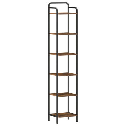 Étagère, Bibliothèque, Étagère Debout, Bibliothèque Étroite, Étagère d'Angle Industrielle, Étagère Mince pour Bureau à Domicile, Salon, Chambre, Cuisine, 6 Niveaux Vintage Marron-Noir
