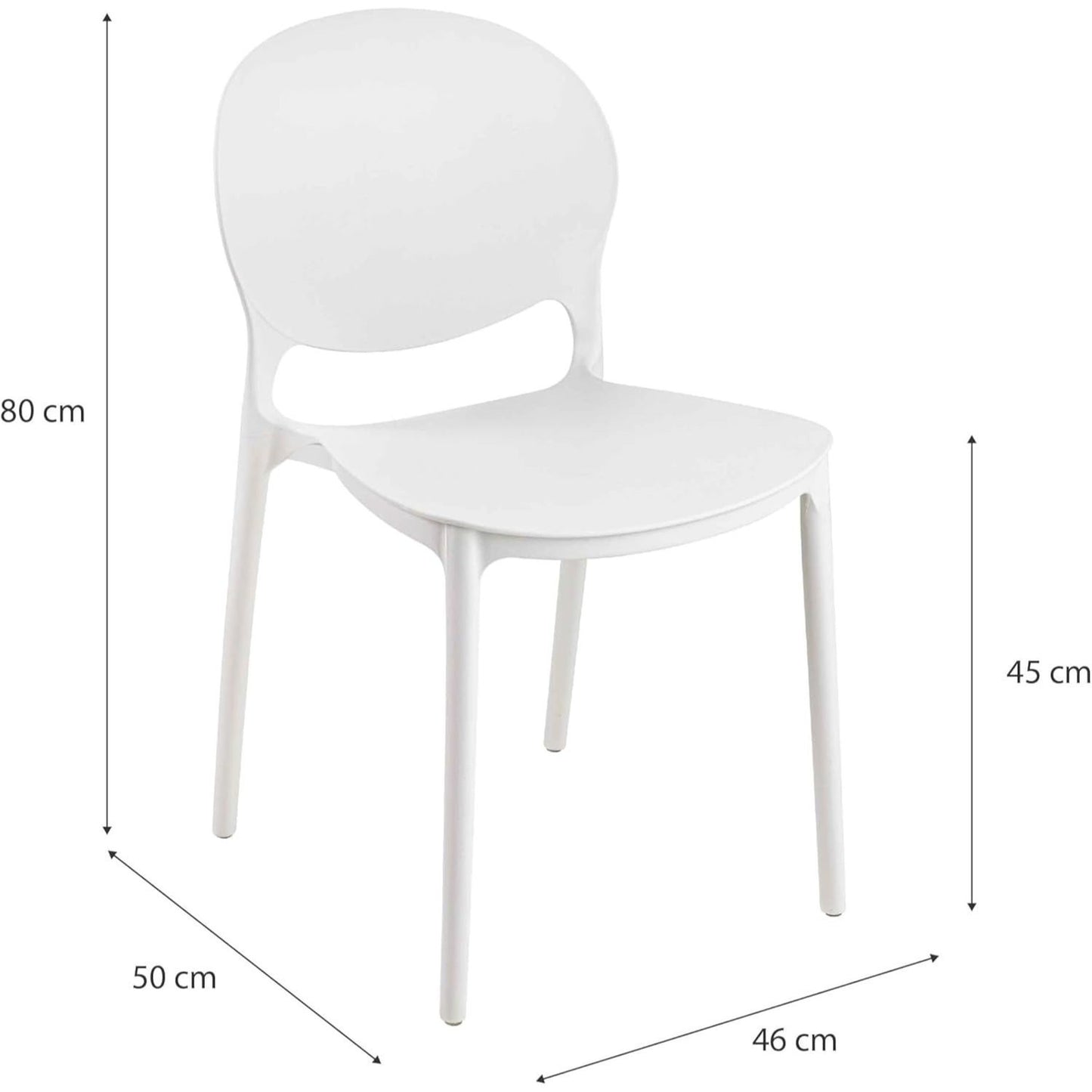Baroni Home Lot de 4 chaises en plastique blanc – Empilables, prêtes à l'emploi sans assemblage requis, faciles à nettoyer, avec pieds antidérapants pour une stabilité accrue – Idéales pour cuisine, salon, salle à manger, jardin, terrasse ou balcon – Assi