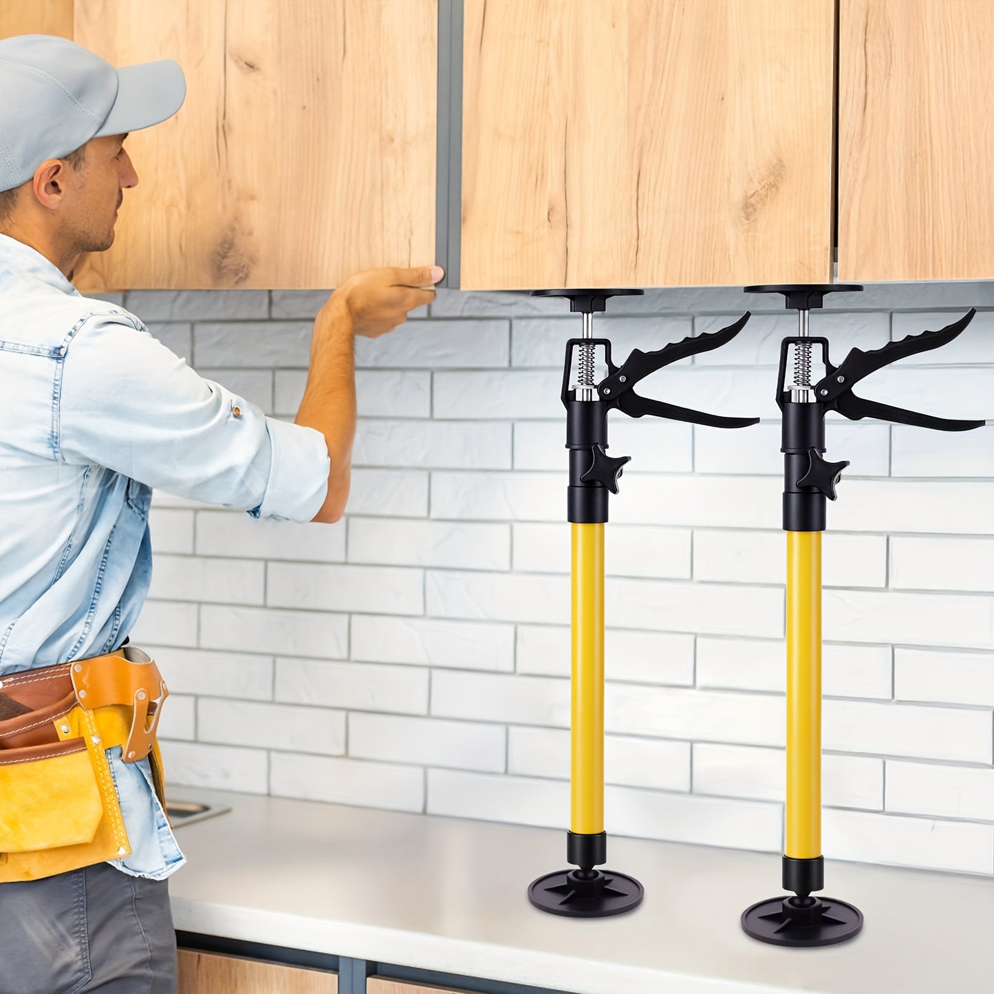 2 pièces, Poteau de Support, Poteau de Support Réglable + Portée Télescopique 50-115 cm, Charge Verticale 79,83 KG, Structure Stable avec Verrou Antidérapant, Assemblage Facile, Support Troisième Main + pour Installation de Porte de Construction de Cuisin