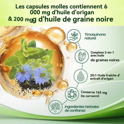 VIVONU Huile d'origan plus huile de graines noires, capsules huile d'origan équilibrée, capsules molles d'huile d'origan