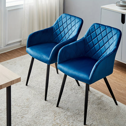 Ensemble de 2 chaises de salle à manger modernes en velours/lin, chaises de loisirs rembourrées avec accoudoirs et pieds en métal, chaises d'angle pour cuisine, salon, bureau à domicile, réception