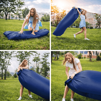 CANAPÉ GONFLABLE SAC PARE-PLUIE MATRASSE DE PLAGE 190CM XXL. Matelas Gonflable pour Eau et Jardin en Bleu Marine. Canapé de Plage Auto-Gonflant en Nylon Nylon Premium Épais. Matelas Double Chambre Imperméable pour Natation et Piscine. Canapé Gonflable Lég
