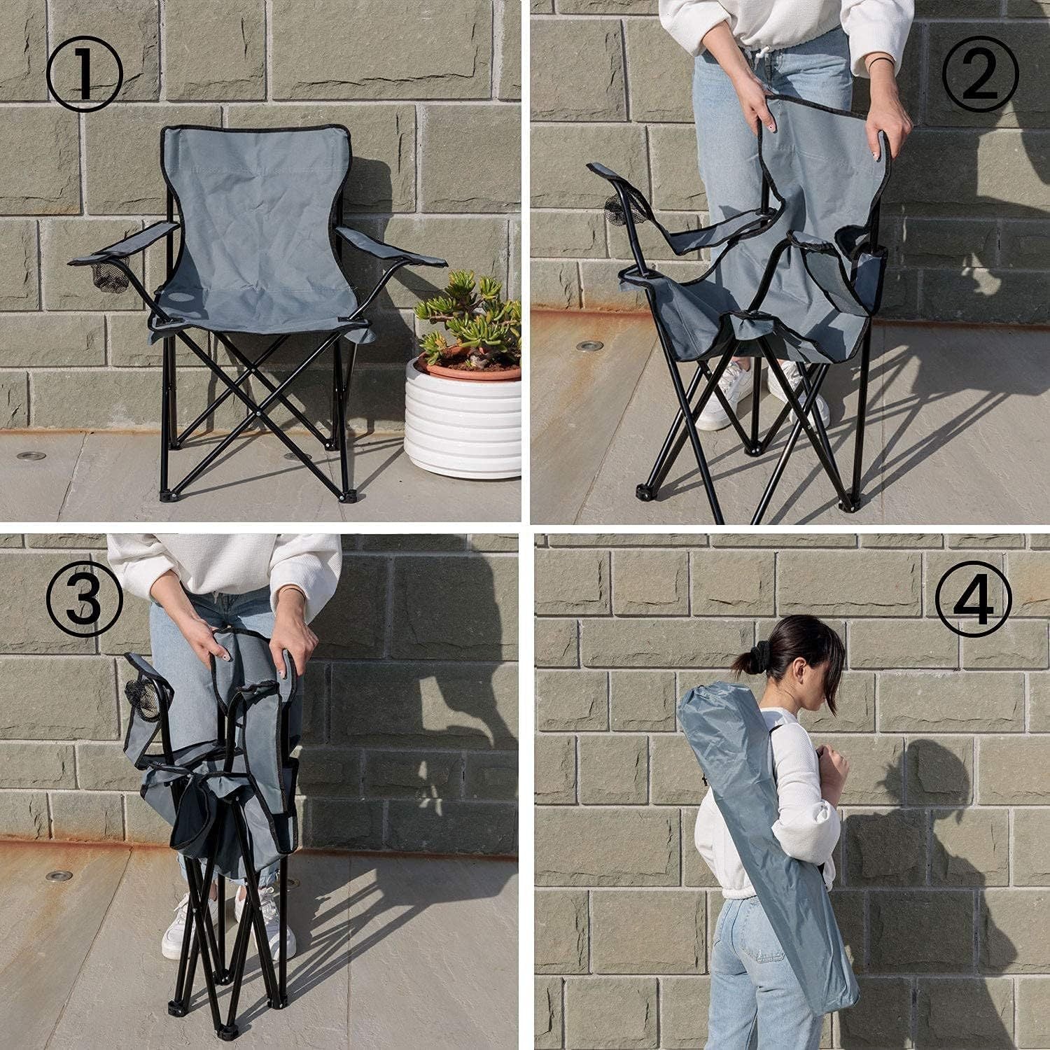 Chaise de camping pliable Baroni Home pour jardin d'extérieur, chaise de camping pliable portable, chaise de camping et de pêche avec porte-gobelet, 20X20X31 pouces (50X50X80 cm)