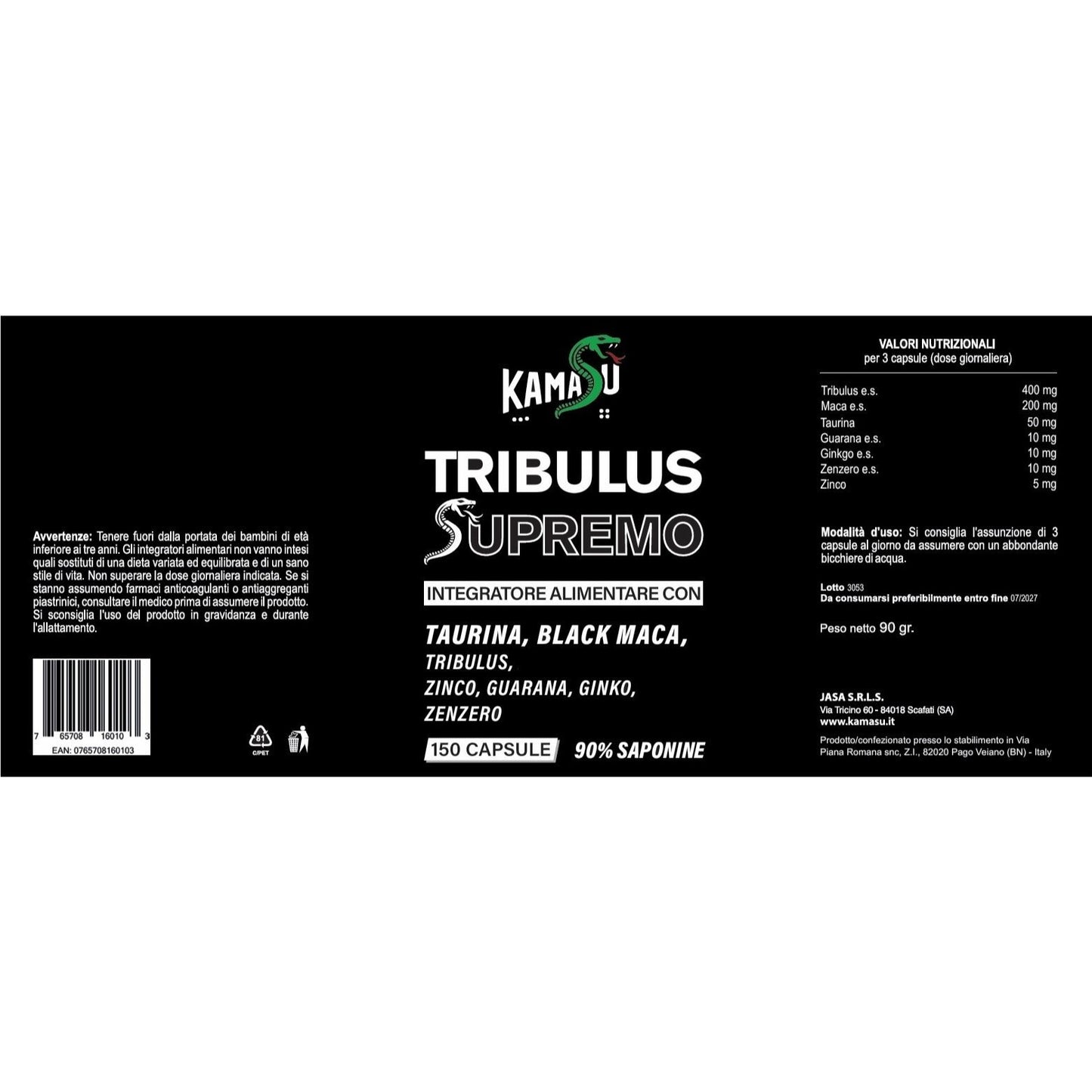 Intégrateur Homme avec Tribulus Terrestris, Maca, Taurine, Guarana et Ginkgo Biloba