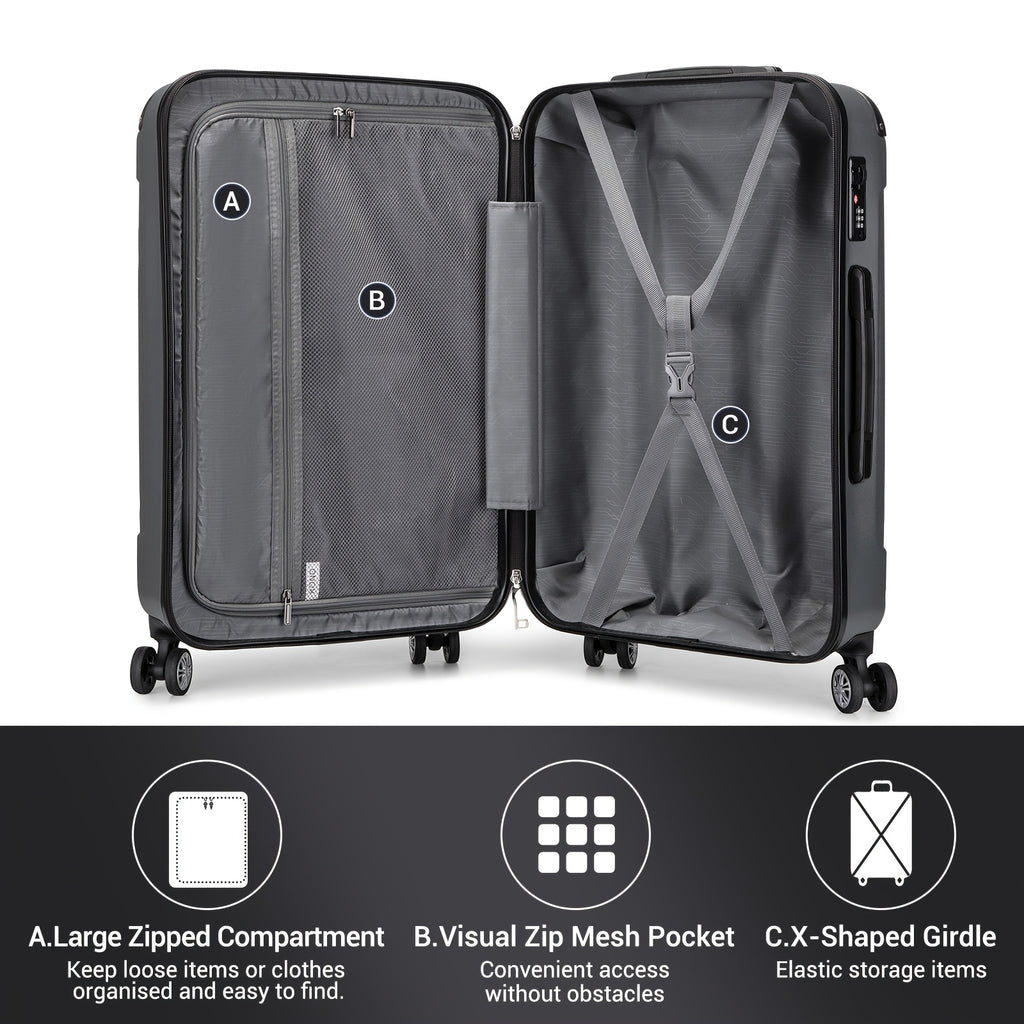 Valise KONO 19 pouces 24 pouces 28 pouces, Valise Rigide ABS, Valise à Roulettes, Roues Pivotantes 4, Serrure TSA, Cadeau pour les Vacances ou la Rentrée Scolaire