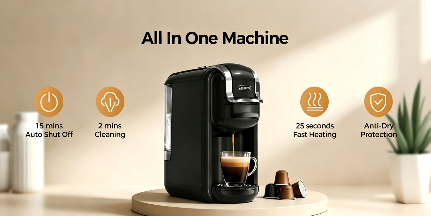 Cadeau Fête des Pères, Machine à café à capsules CAFELFFE MK-603, Machine à espresso 20 bar, Préparation à chaud et à froid, Compatible avec les capsules NS/DG/ESE et le café moulu, Réservoir d'eau amovible de 0,6L, Arrêt automatique, Idéal pour la cuisin