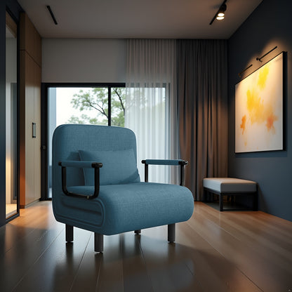 Canapé-lit convertible pliant 5-en-1, fauteuil de détente gigogne réglable peu encombrant avec tissu en lin, fauteuil moderne pour dortoir, studio et coin douillet, noir/fauve/vert olive/jaune citron