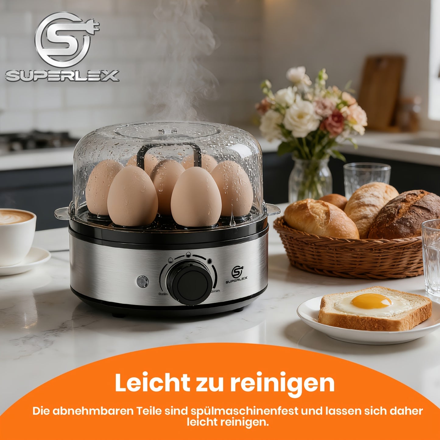 SUPERLEX Cuiseur à 7 Œufs 400W à Chauffage Rapide, Conception à Étages, Sonification Automatique, Plateau Amovible et Tasse à Mesurer