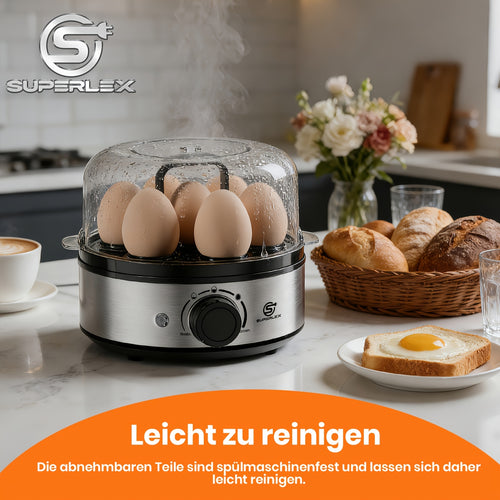 SUPERLEX Cuiseur à 7 Œufs 400W à Chauffage Rapide, Conception à Étages, Sonification Automatique, Plateau Amovible et Tasse à Mesurer