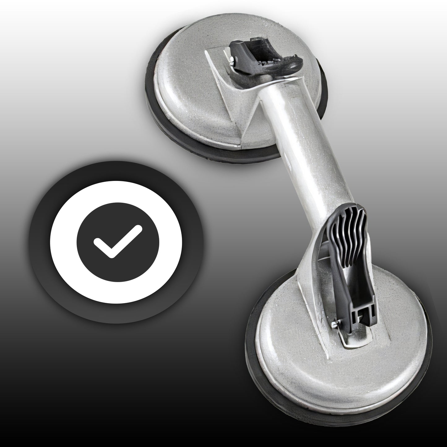 Double Ventouse pour Verre, Vitrage de Carrelage, Supports en Aluminium, Releveur Professionnel avec Levier Mécanique, Surface Antidérapante, Diamètre 2x11,5 cm, Capacité de Charge 60–100 kg, Corps Robuste en Aluminium, Poignée Ergonomique pour Transport
