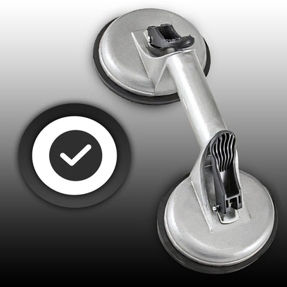 Double Ventouse pour Verre, Vitrage de Carrelage, Supports en Aluminium, Releveur Professionnel avec Levier Mécanique, Surface Antidérapante, Diamètre 2x11,5 cm, Capacité de Charge 60–100 kg, Corps Robuste en Aluminium, Poignée Ergonomique pour Transport
