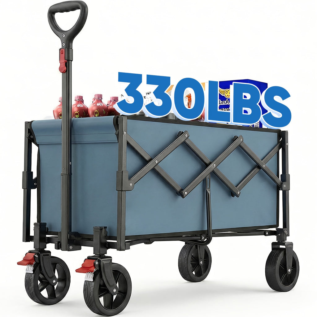Chariot Pliable avec Capacité de 80L et Capacité de Charge de 330LBS, Conception Légère avec Poids Réduit, Roues Tout-Terrain avec Freins pour une Sécurité et un Contrôle Améliorés, Parfait pour le Shopping, le Camping, les Activités de Plein Air et le Ja