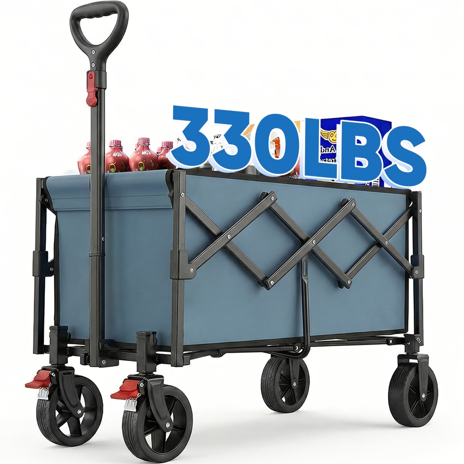 Chariot Pliable avec Capacité de 80L et Capacité de Charge de 330LBS, Conception Légère avec Poids Réduit, Roues Tout-Terrain avec Freins pour une Sécurité et un Contrôle Améliorés, Parfait pour le Shopping, le Camping, les Activités de Plein Air et le Ja