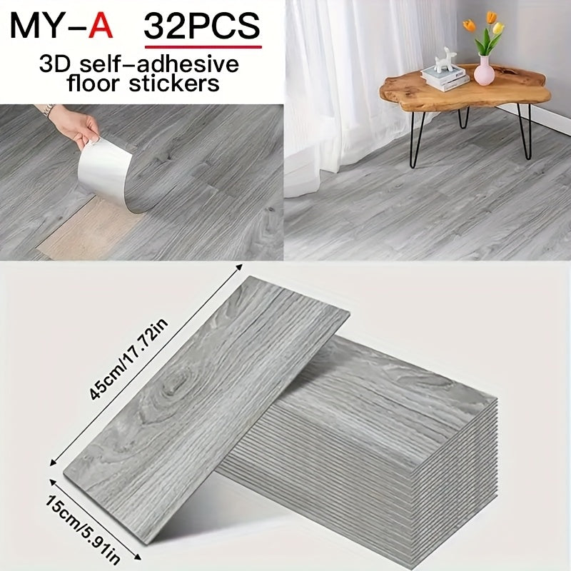 32 Carreaux de Sol Auto-Adhésifs en Vinyle - Effet Bois, 17.72x6 pouces (45x15 cm), Facile Installation, Idéal pour Salon, Salle de Bain, Cuisine, Bureau - Résistant aux Rayures et Chocs, Décoration Moderne, Finition Haut de Gamme, Projets DIY & Design d'