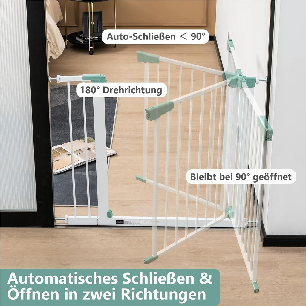 Barrière de porte pour bébé 80 - 132 cm, protection d'escalier en métal sans perçage, grille de sécurité pour bébé à fixation par pression, fermeture automatique pour bébés et animaux de compagnie