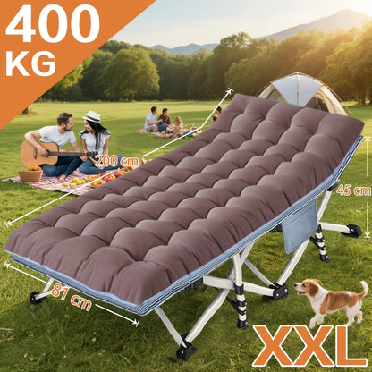 Lit de camping extra large pour adultes, lit de camping avec matelas, lit de couchage extra large et robuste avec sac de transport, lit de couchage pour adultes supportant jusqu'à 400 kg, lits pour dormir, camping, VR, plage, patio, siestes au bureau (ble