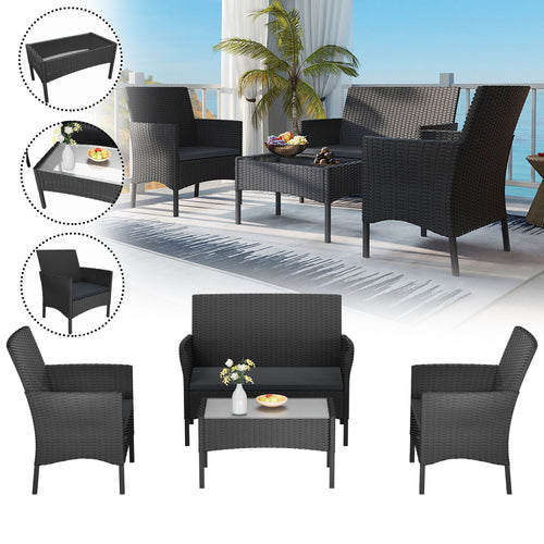 Ensemble de mobilier de jardin en rotin poly pour balcon - canapé 2 places, chaises individuelles et table avec coussins d'assise anthracite - choix de couleur salon (coussins d'assise anthracite)