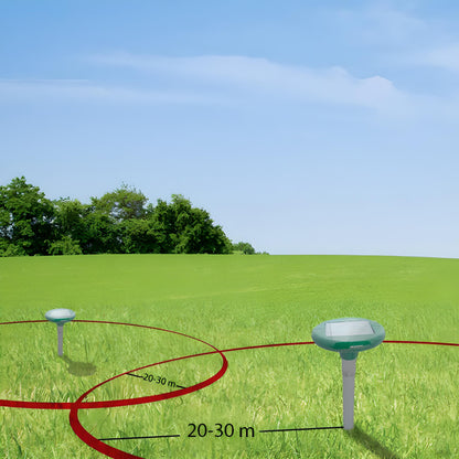 Lot de 2 Répulsifs Solaires Puissants pour Taupes, Campagnols et Rongeurs, Dissuasif Fort pour Petits Mammifères avec Émission de Son et de Vibrations, Fonctionnement Cyclique toutes les 40 Secondes, Portée jusqu'à 30 Mètres, Signal Acoustique Variable, F