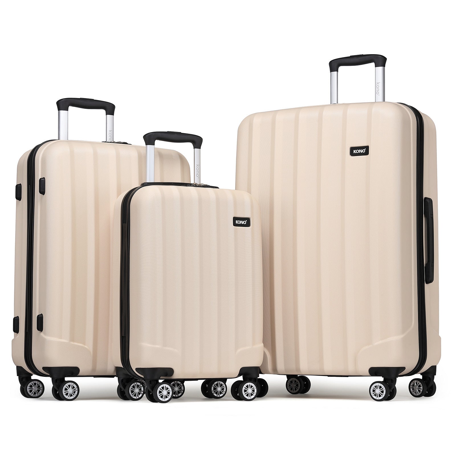 3pièces Ensemble de valises de cabine beige en ABS à coque rigide, valise à roulettes légère pour bagages à main avec 4 roues et serrure à combinaison