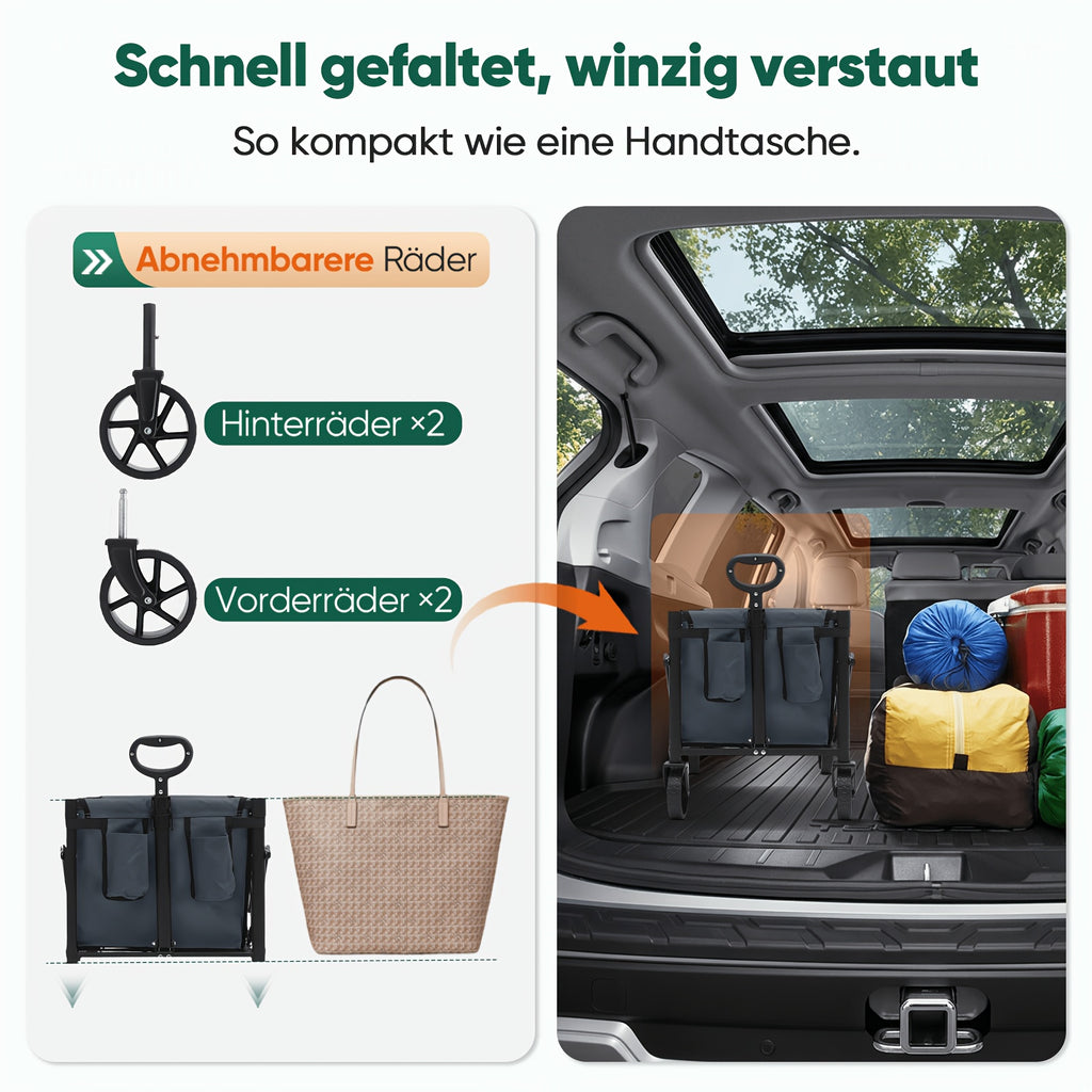 Chariot pliable petit 136,08 kg, caddie pliable, chariot de camping avec poignée réglable en hauteur, léger, peu encombrant et robuste