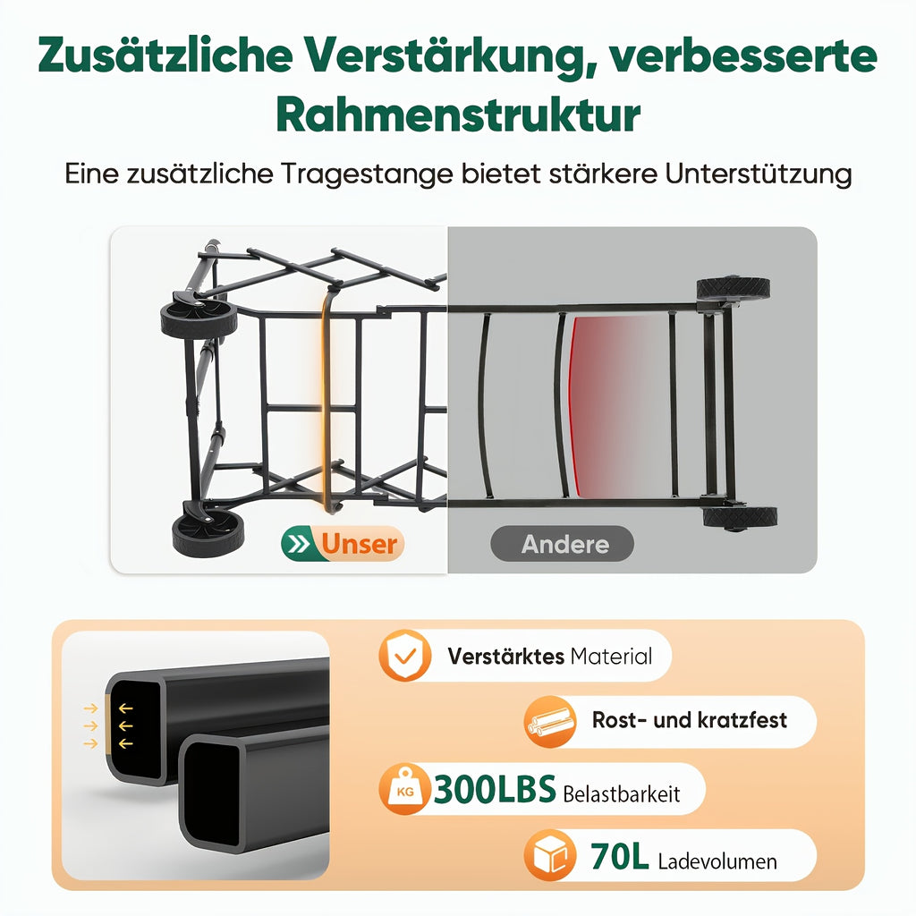 Chariot pliable petit 136,08 kg, caddie pliable, chariot de camping avec poignée réglable en hauteur, léger, peu encombrant et robuste