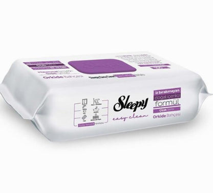 1X Sleepy Easy Clean Wipes Lilac - Lingettes jetables pour tous usages | Sans alcool ni parabènes, avec parfum frais | Chiffon de nettoyage de surface 100 feuilles