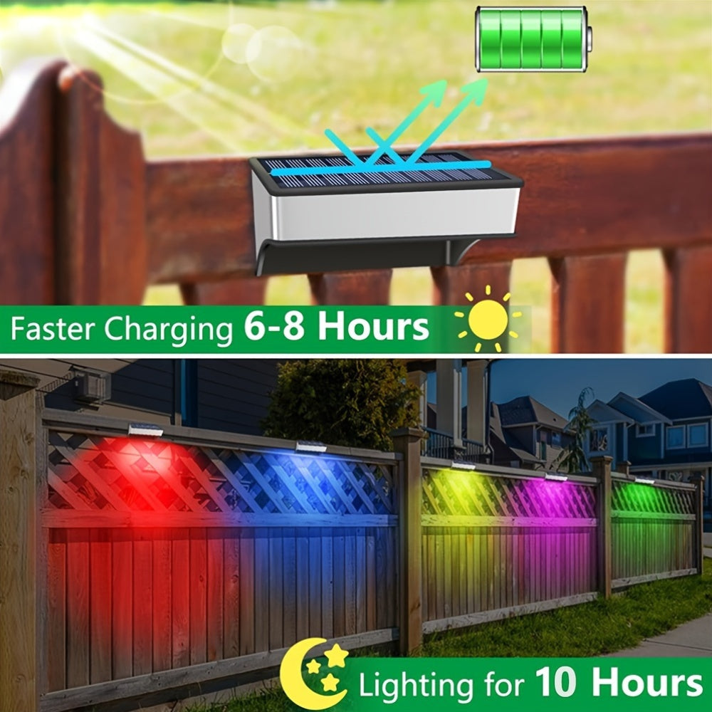 8pcs Lampes Solaires de Clôture pour Extérieur, Lumière Chaude & Blanc Froid et RGB, Super Lumineuses, pour Escalier, Cour, IP65, pour Jardin, Clôture, Mur, Terrasse, Décoration d'Éclairage Commercial