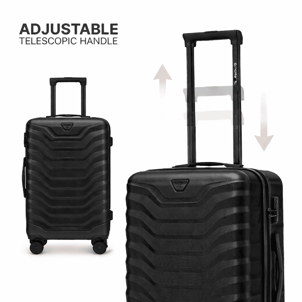 Valise moyenne ABS+ 24" / 65 × 44 × 25 cm / Bagage de voyage / POIGNÉE TÉLESCOPIQUE RÉSISTANTE AUX DOMMAGES, 4 roues PEAFLOW doubles à 360°, Couleur noire